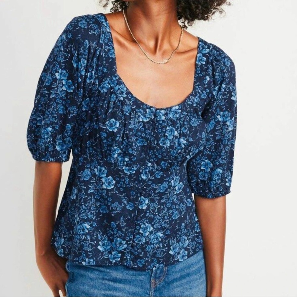 Old Navy Puff-Sleeve Smocked Button-Down Blouse